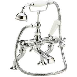 Hudson Reed White Topaz With Crosshead Deck Mounted Bath Shower Mixer Tap BC304HX