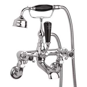 Hudson Reed Black Topaz With Crosshead Wall Mounted Bath Shower Mixer Tap BC404HXWM