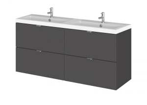 Hudson Reed Fusion Gloss Grey 1200mm Wall Hung Double Basin Vanity Unit CBI932