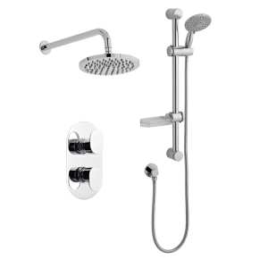 Kartell Logik Thermostatic Concealed Shower with Adjustable Slide Rail Kit and Overhead Drencher Chrome SHO021LO SHO080DE SHO092OE SHO083DE