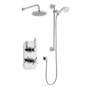 Kartell Klassique Thermostatic Concealed Shower with Adjustable Slide Rail Kit and Overhead Drencher Chrome SHO043KL SHO100SR SHO092OE SHO083DE