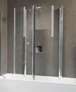 Novellini Aurora 4 Two Section Folding Bath Screen Chrome Finish  1500mm x 700mm