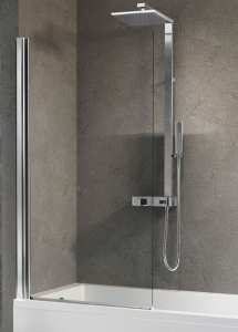 Novellini Aurora 1 Hinged Bath Screen SILVER Finish CLEAR Glass 1500mm x 750mm