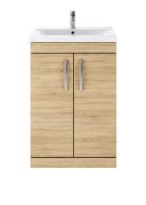 Nuie Athena Natural Oak Floor Standing 600mm Cabinet and Basin 1 ATH024A