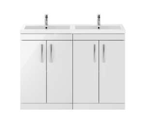 Nuie Athena Gloss White Floor Standing 1200mm Cabinet and Double Basin ATH027C