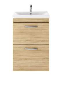 Nuie Athena Natural Oak Floor Standing 600mm Cabinet and Basin 1 ATH031A
