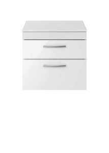 Nuie Athena Gloss White Wall Hung 600mm Cabinet and Worktop ATH048W