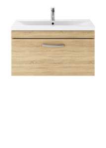 Nuie Athena Natural Oak Wall Hung 800mm Cabinet and Basin 2 ATH059B