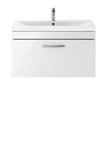 Nuie Athena Gloss White Wall Hung 800mm Cabinet and Basin 1 ATH062A