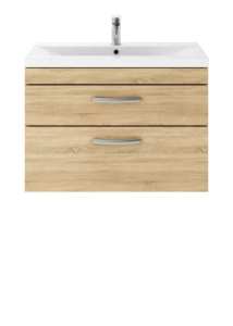 Nuie Athena Natural Oak Wall Hung 800mm Cabinet and Basin 2 ATH066B