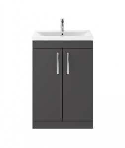 Nuie Athena Gloss Grey Floor Standing 600mm Cabinet And Basin 1 ATH075A