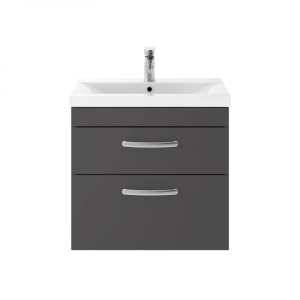 Nuie Athena Gloss Grey Wall Hung 600mm Cabinet And Basin 1 ATH078A