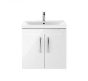 Nuie Athena Gloss White Wall Hung 600mm Cabinet And Basin 1 ATH095A