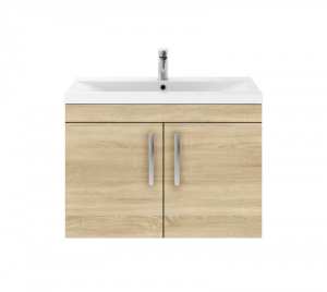Nuie Athena Natural Oak Wall Hung 800mm Cabinet and Basin 1 ATH098A