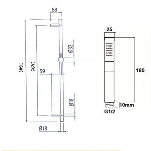 JTP Chrome 960mm Slide Rail Shower Kit with Handset and Hose #2