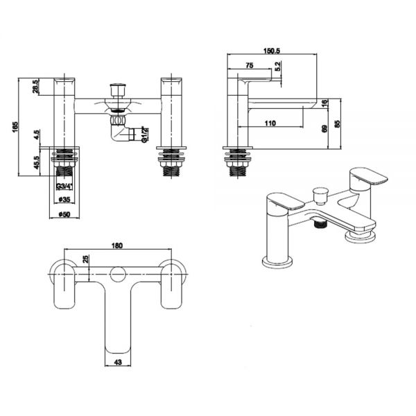 Highlife Rona Brushed Brass Bath Shower Mixer Tap #2