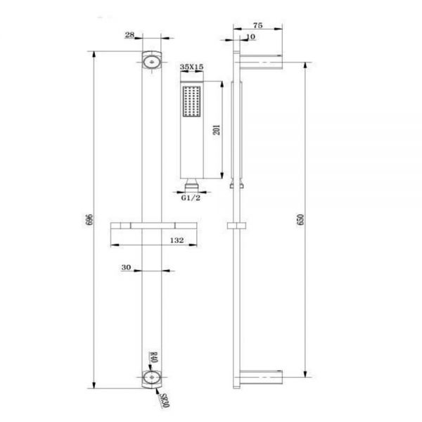 JTP Infinity Chrome 700mm Slide Rail Shower Kit with Square Handset and Hose #2