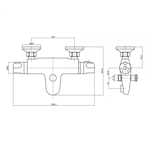 Just Taps Plus Chrome Wall Mounted Thermostatic Bath Shower Mixer Tap