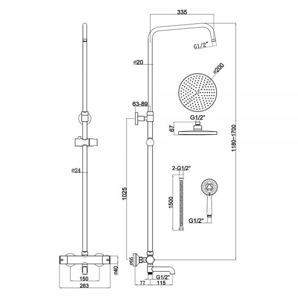 Highlife Spey Chrome Exposed Thermostatic Rigid Riser Shower Kit #2