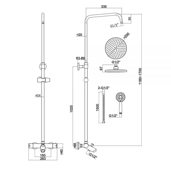 Highlife Stroma Chrome Exposed Thermostatic Rigid Riser Shower Kit #2