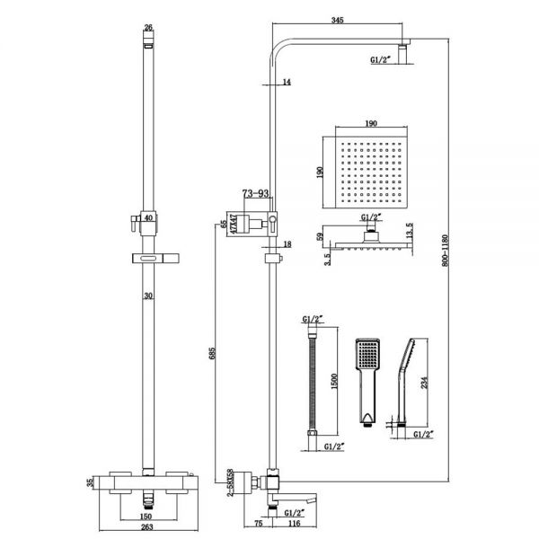 Highlife Galston Chrome Exposed Thermostatic Rigid Riser Shower Kit #2