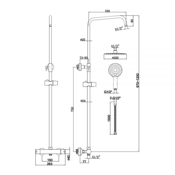 Highlife Spey 2 Brushed Brass Exposed Thermostatic Rigid Riser Shower Kit #2