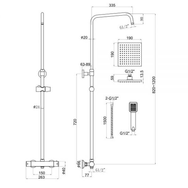 Highlife Nairn 2 Chrome Exposed Thermostatic Adjustable Riser Shower Kit #2