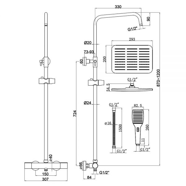 Highlife Drummore Chrome Exposed Thermostatic Cool Touch Rigid Riser Shower Kit #2