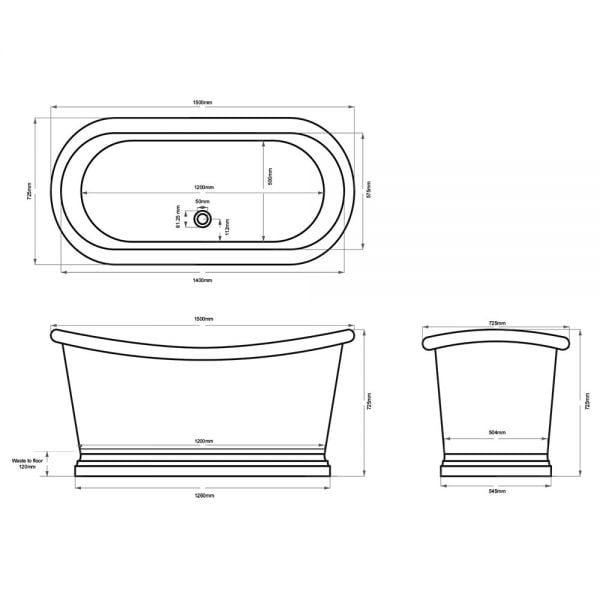 BC Designs Brass Freestanding Boat Bath 1500 x 725mm BAC036 #3