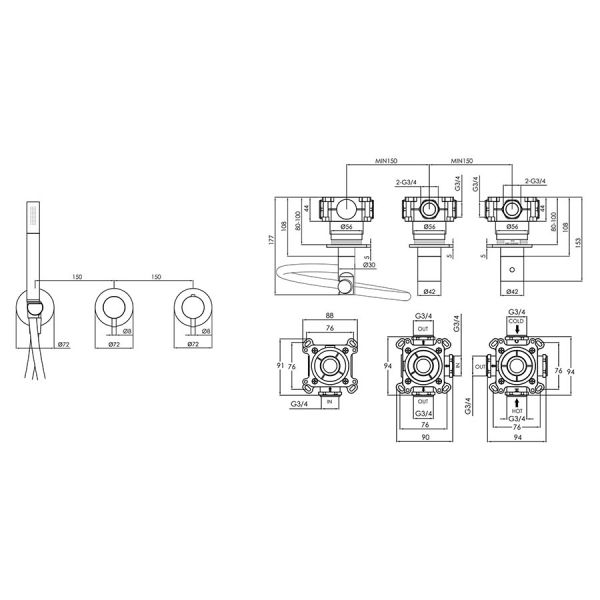 JTP Florence Chrome  Modular Thermostatic Concealed 2 Outlet Shower Valve With Handset Kit #2