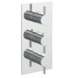 JTP Florence Chrome Vertical Two Outlet Three Handle Thermostatic Shower Valve