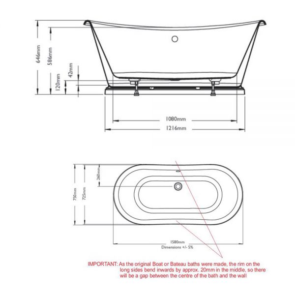 BC Designs Freestanding Double Ended Boat Bath with Plinth 1580 x 750 BAS763 #2