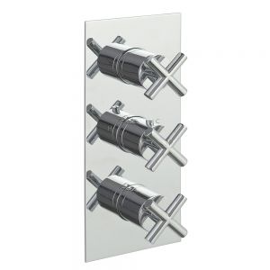 JTP Solex Chrome Vertical Two Outlet Three Handle Thermostatic Shower Valve