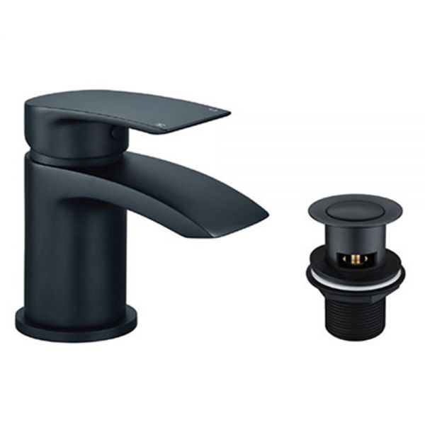 Highlife Coll Matt Black Cloakroom Mono Basin Mixer Tap with Waste