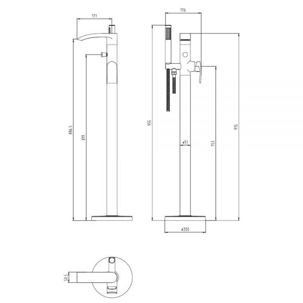 Highlife Coll Matt Black Floor Standing Bath Shower Mixer Tap #2