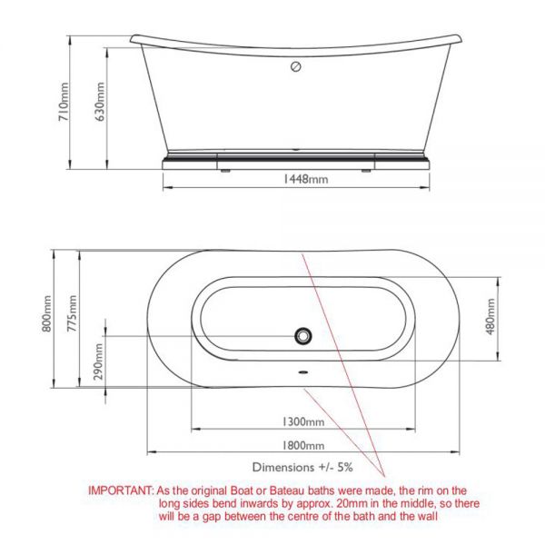 BC Designs Freestanding Double Ended Boat Bath with Plinth 1800 x 800 BAS770 #2