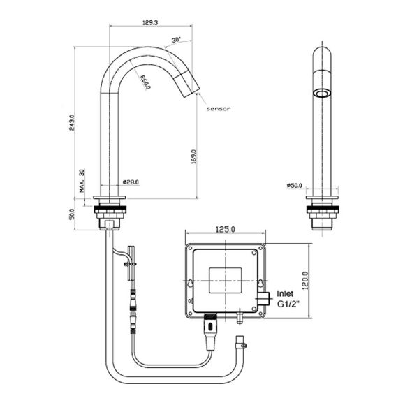 JTP VOS Brushed Bronze Deck Mounted Sensor Basin Spout #2