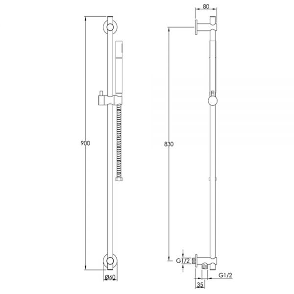 JTP VOS Brushed Bronze 900mm Slide Rail Shower Kit with Handset and Hose #2