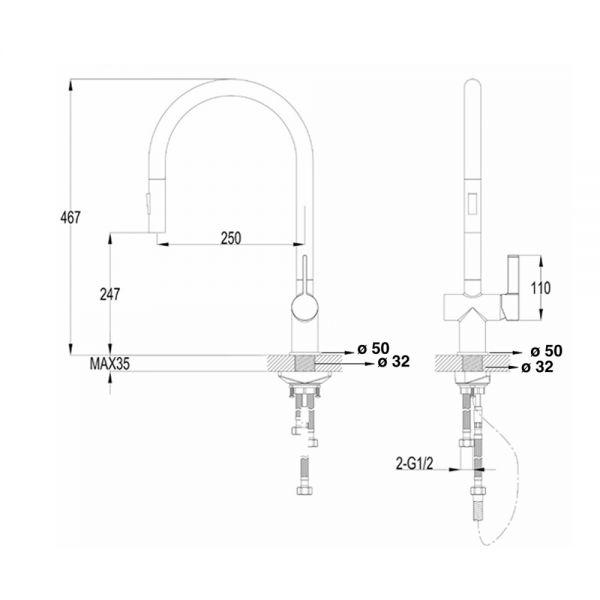JTP VOS Brushed Bronze Pull Out Kitchen Mixer Tap #2