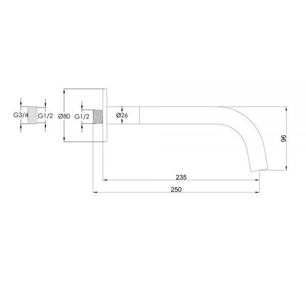 JTP VOS Brushed Bronze Wall Mounted Spout 250mm #2