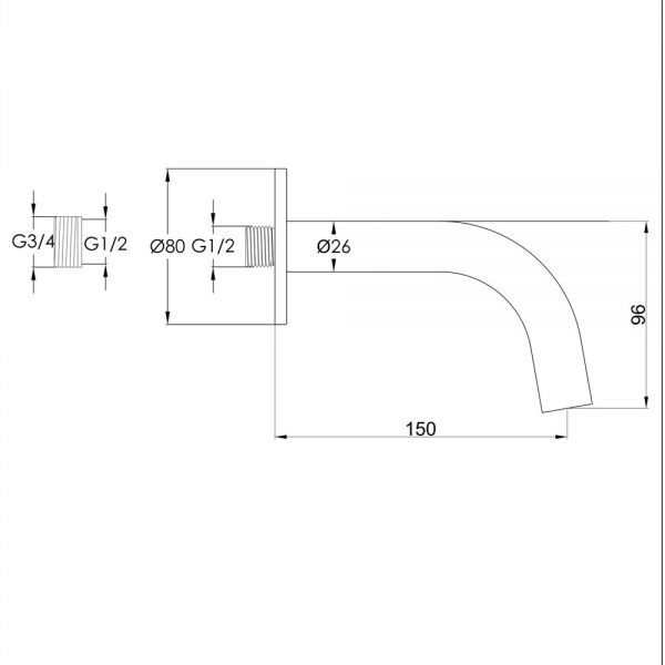 JTP VOS Brushed Bronze Wall Mounted Spout 150mm #2