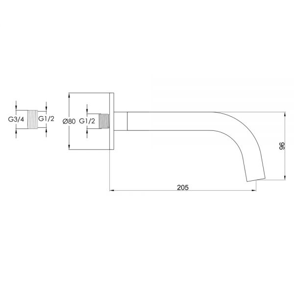JTP VOS Brushed Bronze Wall Mounted Spout 200mm #2
