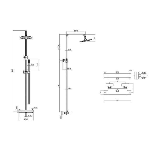 JTP VOS Brushed Bronze Thermostatic Bar Shower Valve Kit #2