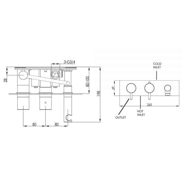 JTP VOS Brushed Bronze Two Outlet Thermostatic Shower Valve with Handset Kit #2