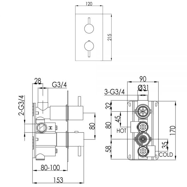 JTP VOS Brushed Bronze Single Outlet Thermostatic Shower Valve #2
