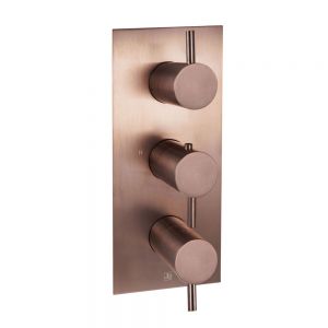 JTP VOS Brushed Bronze Vertical Two Outlet Three Handle Thermostatic Shower Valve