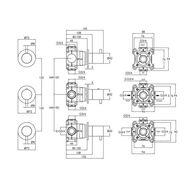 JTP VOS Brushed Bronze Modular Thermostatic Concealed 3 Outlet Shower Valve #2