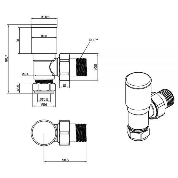 JTP Brushed Bronze Angled Manual Radiator Valves #2