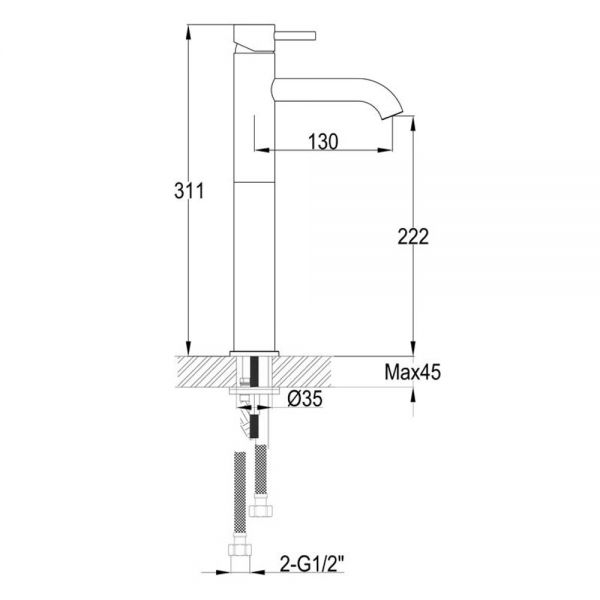 JTP VOS Brushed Brass Tall Basin Mixer Tap #2