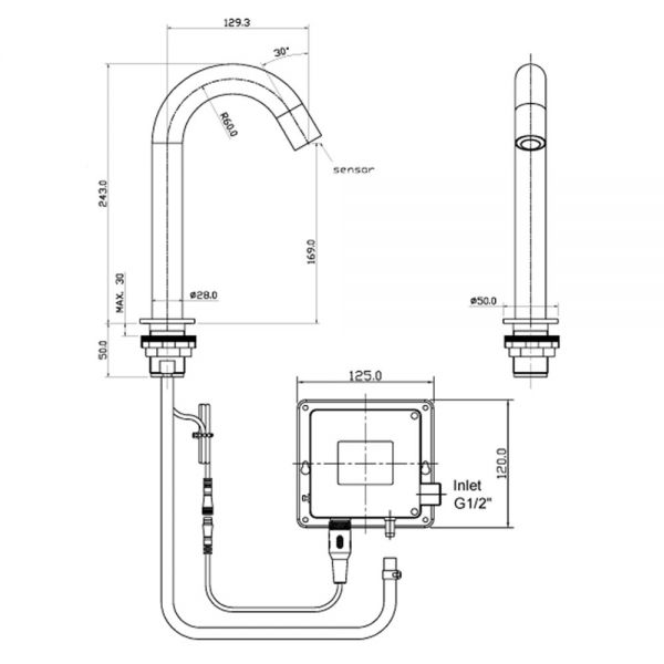 JTP VOS Brushed Brass Deck Mounted Sensor Basin Spout #2